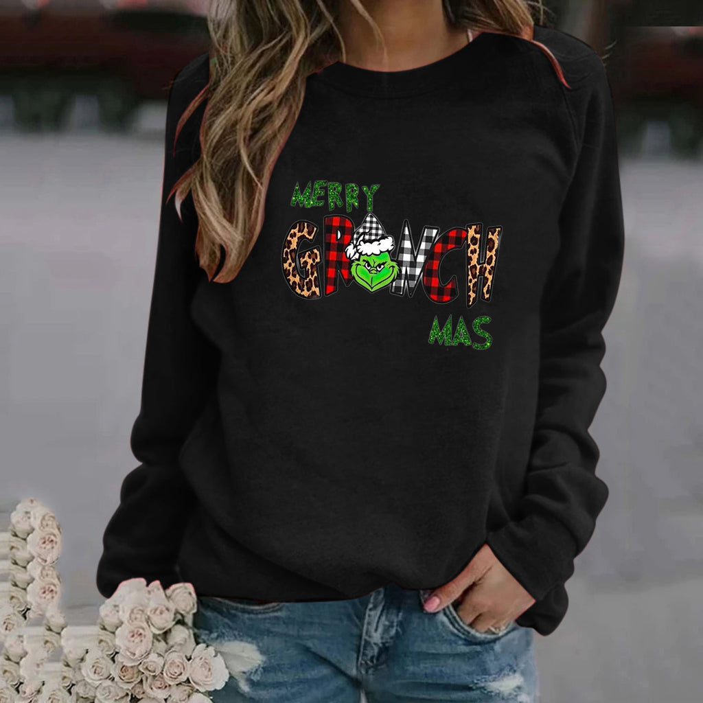 Women’s Round-Neck Long-Sleeve Christmas Print Sweater