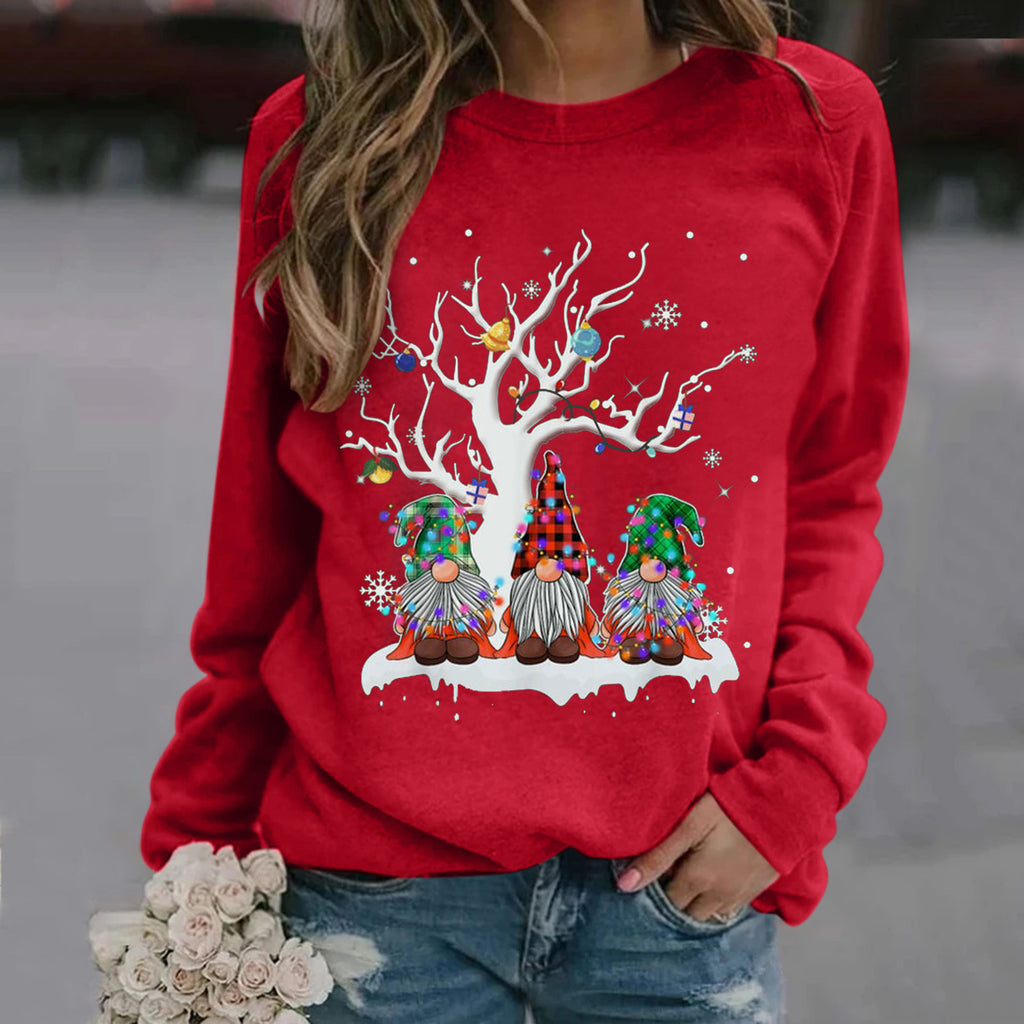 Women’s Round-Neck Long-Sleeve Christmas Print Sweater
