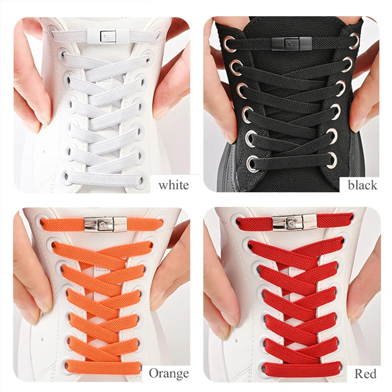 8mm No-Tie Elastic Shoelaces - Press-Lock, Flat Widened Laces for Kids & Adults, Fits All Sneakers