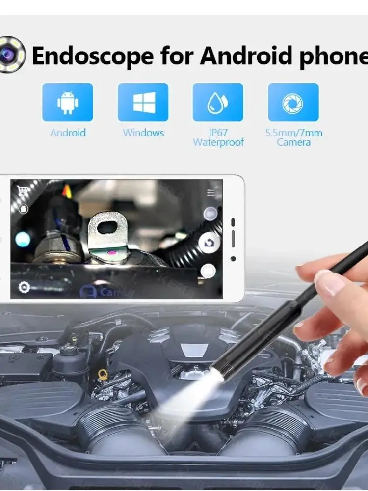 USB Endoscope for Android - 5.5mm OTG Borescope Inspection Camera, IP67 Waterproof, 6 LED Lights, Type-C Compatible