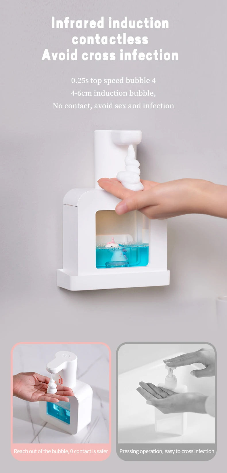 Cute Pet Automatic Foam Soap Dispenser - Wall-Mounted/Countertop, Touchless, USB, 400 ML
