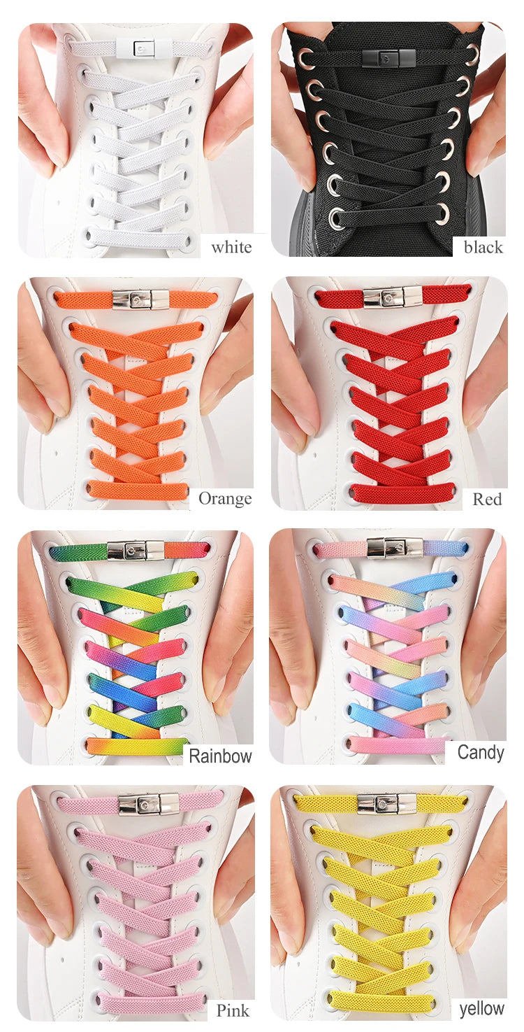 8mm No-Tie Elastic Shoelaces - Press-Lock, Flat Widened Laces for Kids & Adults, Fits All Sneakers