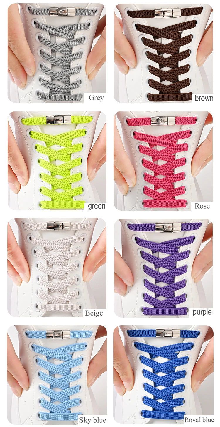 8mm No-Tie Elastic Shoelaces - Press-Lock, Flat Widened Laces for Kids & Adults, Fits All Sneakers