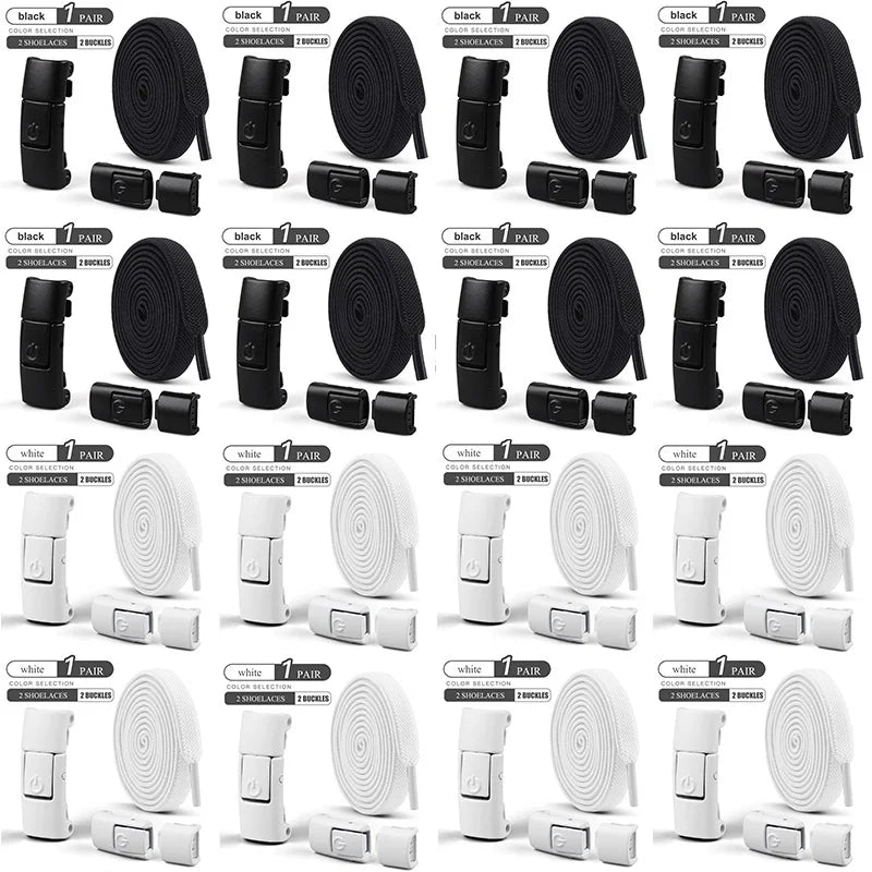 8mm No-Tie Elastic Shoelaces - Press-Lock, Flat Widened Laces for Kids & Adults, Fits All Sneakers