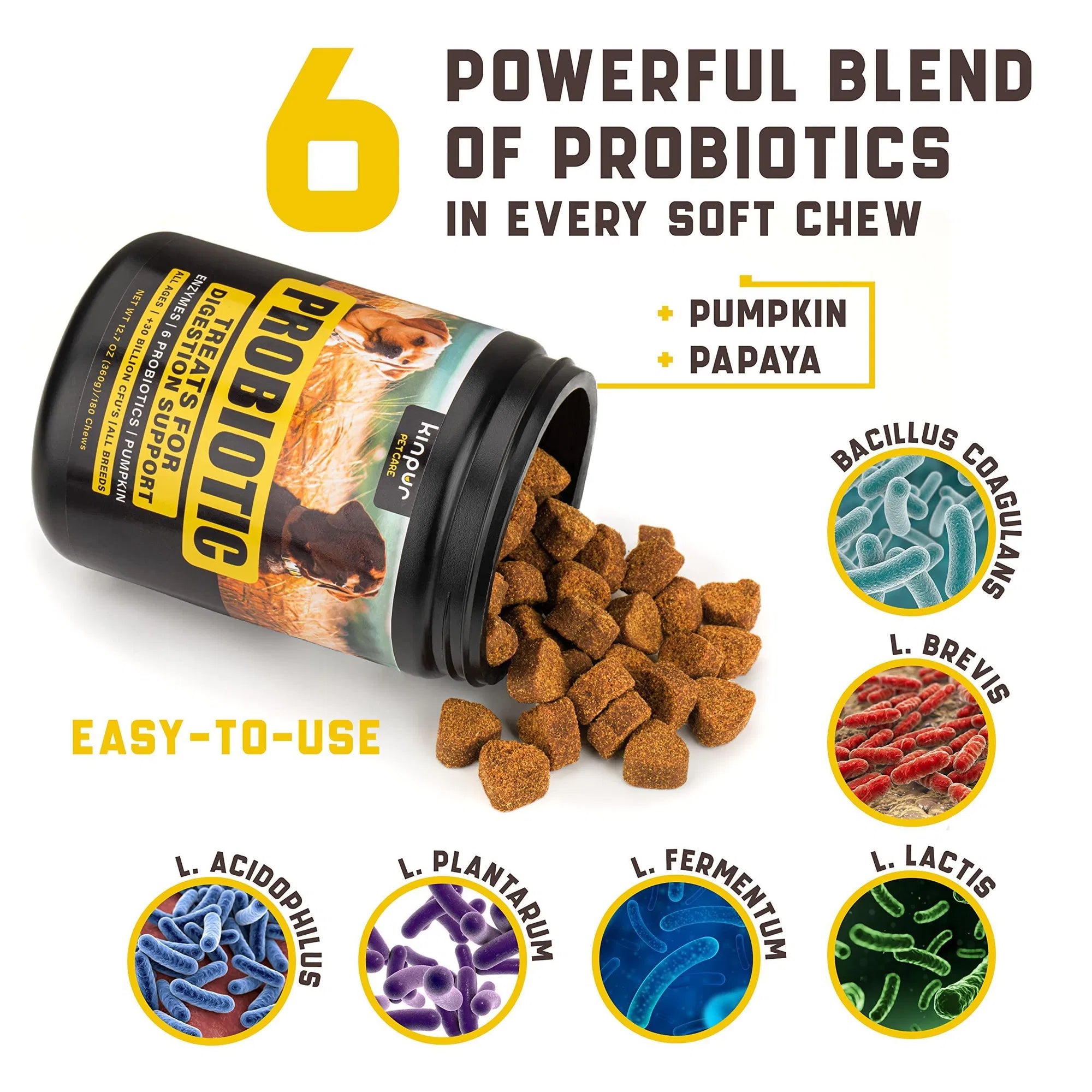 Dog Probiotics – Gut, Skin, Allergy & Yeast Support – 180 Duck Chews with Digestive Enzymes